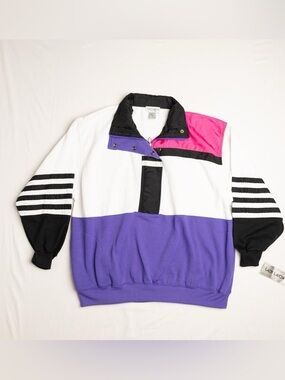 Vintage Lady Lavon Plus Size 1X Colorblock Sweatshirt 80s 90s Purple Quarter Zip
